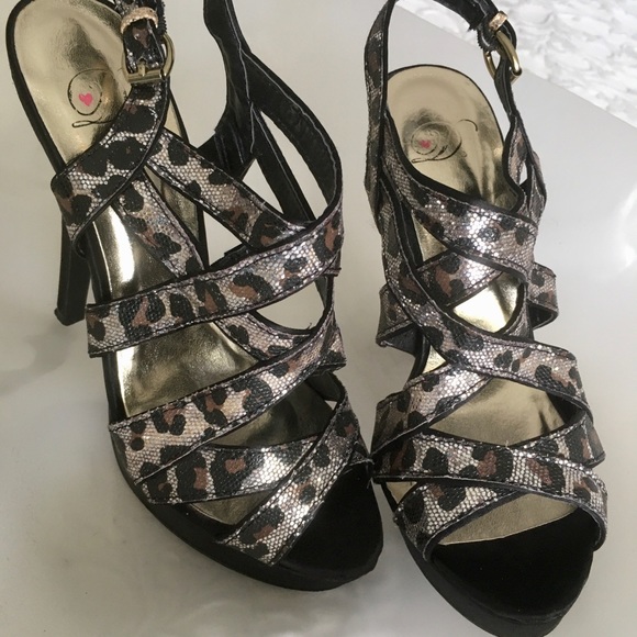 Platform Caged Stilletos Sandals Leopard Sequins - Picture 3 of 10